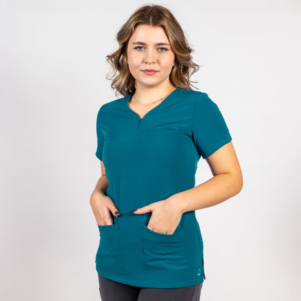 Bluza medicala Lotus Flex, stretch, turcoaz inchis, TS-NP10